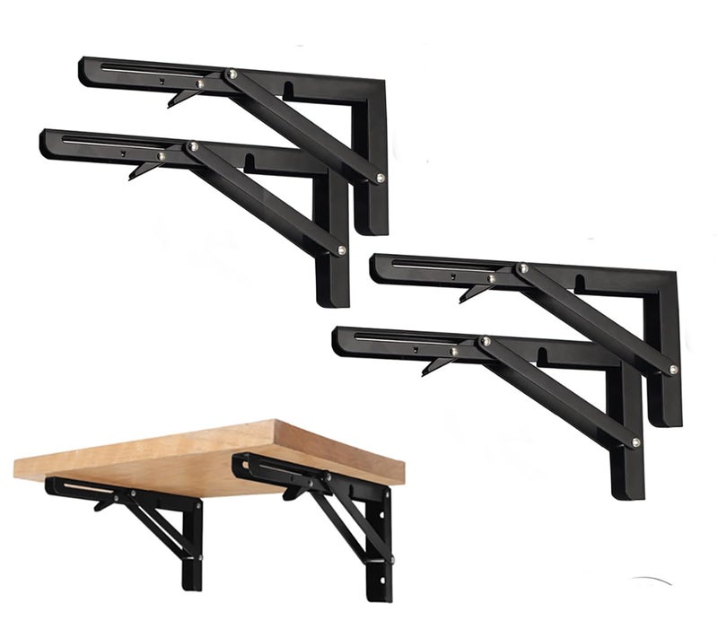MIKMAYTOO Black Folding Shelf Brackets Max. Load 220 lb, Heavy Duty DIY Wall Mounted Shelf Bracket Space Saving for Table Work Bench (8 INCH-4PCS) - Image 1